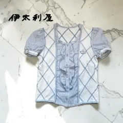 美品✨ 伊太利屋 半袖カットソー ブラウス チェック ホワイト 【7】 D478のサムネイル