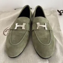 専用HERMES エルメス Hロゴ　スエードレザーモカシン ローファー25.5㎝ HERMES - ☆新品 エルメス モカシン パリ シェーヴル ローファー