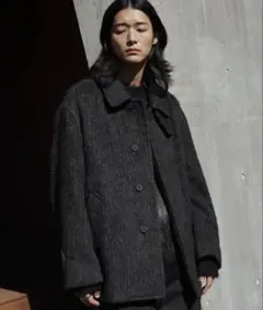 ステンカラーコート　ファー　wym Lサイズ　ブラック