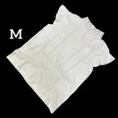 【GU】レースハイネックT 半袖　ホワイト コットン レース トップス M