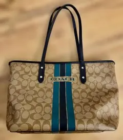 コーチ トートバッグ ヴァ―シティストライプ シグネチャー ブルー 青 肩掛け