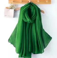 新品 グリーン リネン風 ストール 無地 ロング 大判 マフラー 薄手