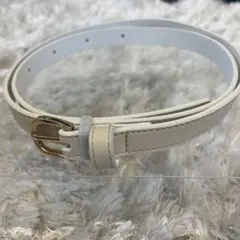 ホワイト 合成皮革 ベルト ゴールドバックル