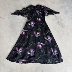vintage花柄 ロングワンピース 黒