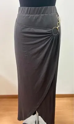 新品未使用 上品ラップ風ロングスカート黒
