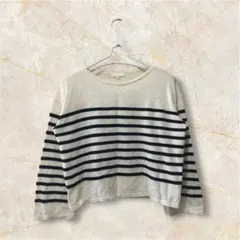 earth 薄手 ボーダー ニット セーター アイボリー ※ほつれ・毛玉あり