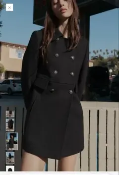 【新品】ZARA ウール混紡ショート丈ダブルブレストコート ブラック XL