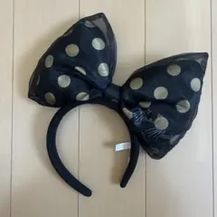 ミニーマウス リボンカチューシャ 黒と金のドット