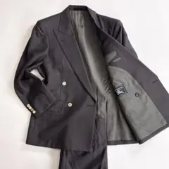 美品 バーバリー[金ボタン ダブル モヘヤ混]スーツ セットアップ S グレー系