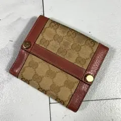 GUCCI GGキャンバス 二つ折り財布 ピンクブラウン コンパクトウォレット