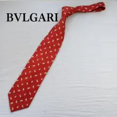 ブルガリ ネクタイ 赤色 うさぎ柄 上品デザイン シルク【n6241】