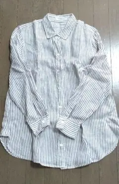 23区 麻 リネン ストライプ 長袖 レギュラー シャツ 大きいサイズ 44