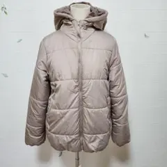 【Gleeful】ベージュ フード付き キルティングダウンジャケット