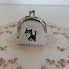 ハンドメイドがま口コインケース 猫柄