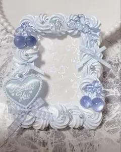 ホイップデコ硬質トレカケースB8水色白ミックス ハートリボン チェリTC-461