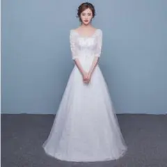 【新品未使用タグ付き】袖付きドレス Aラインウェディングドレス