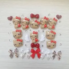 キティちゃん 赤 ネイルパーツ デコパーツ 10個セット(パーツおまけ)