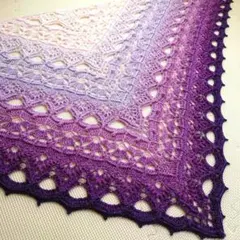 手編み三角・バレエショール(モーブ系②／シルバーニードルティーショール)