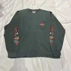 90s USA製ハーレーダビッドソン 袖フレイム 両面ビッグロゴ ロングt
