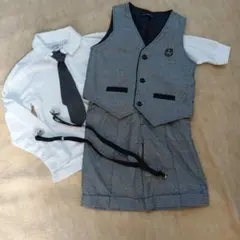 キッズ フォーマルスーツ 130cm ネクタイ　サスペンダー付き