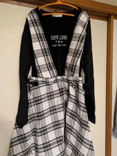 チェック柄サロペット風ワンピース