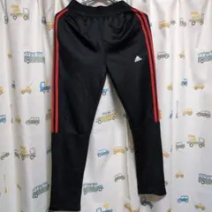 adidas 黒赤ストライプ 長ズボン