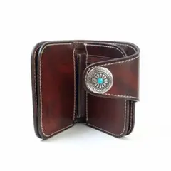 二つ折り財布 ヌメ革 リベット バイカー 本革 アメカジ 古着 kp11-4