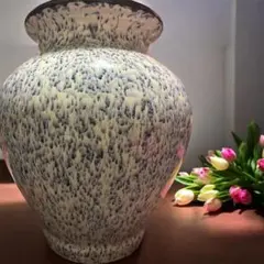 陶器製 中型花瓶❁⃘*. 白と青 上部黒色