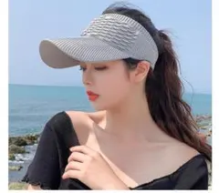 サンバイザー レディース グレー 紫外線対策 UVカット 女性 帽子 軽量
