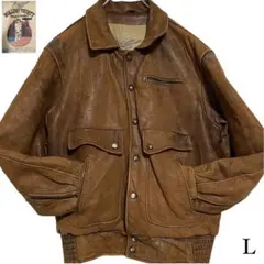 大きいサイズ【vintage】裏地派手 本革 ラムレザージャケット ブラウンL