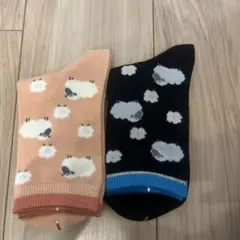 羊柄 ソックス(ブラック・コーラルオレンジ)2足セット(22〜24cm)POLA