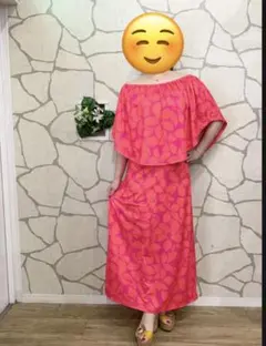 ピンク オフショルダー フラダンスドレス Lサイズ