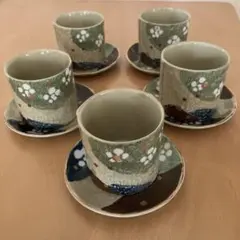有田焼　湯呑み　嵯峨　平安茶華揃　花柄カップ・ソーサーセット 5個