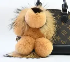 新品限定ライオン最高級ラクーンとレッキスファーチャーム /キーホルダー毛皮ファー