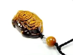 天然石色合い極上4Aタイガーアイ龍亀精工彫りペンダントトップ ネックレス1