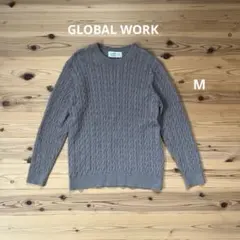 GLOBAL WORK メンズ　ケーブル編みニット　M　ベージュ