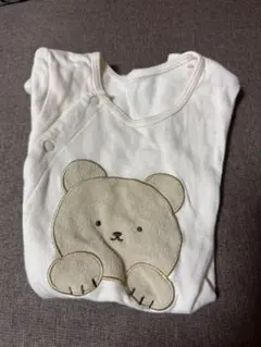 クマ刺繍ロンパース クリーム色 ~95cm