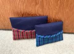 ポケットティッシュケース　青☆赤チェック　2個セット　ハンドメイド