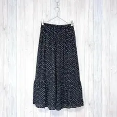 【grove】ロングフレアスカート ウエストゴム ドット柄 きれいめ M 黒