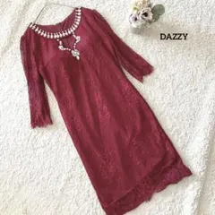 デイジー DAZZY レース ドレス キャパドレス ビジュー L ワインレッド