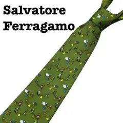Salvatore Ferragamo フェラガモ グリーン パンダ柄ネクタイ