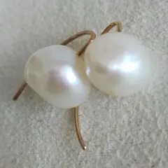 ホワイトパール♡人気【アンク】K10 淡水パール フックピアス☆アガット 好きも