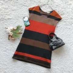 ✨良品✨ (36/S) Vネックワンピース タイト ボーダー柄 ノースリーブ