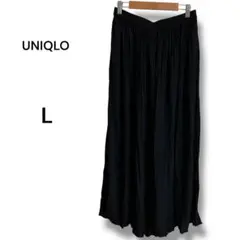 UNIQLO ブラック ワッシャーサテンスカートパンツ ワイドパンツＬサイズ