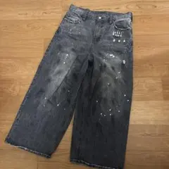 BELVETワイドデニム ペイント加工 ブラックデニム バギーパンツ - メルカリ