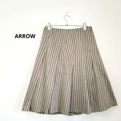 ARROW アロー　ストライプ フレアスカート 膝丈　日本製　綿　ベージュのサムネイル