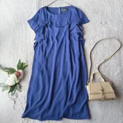 美品(L)半袖マタニティワンピース/ヒザ丈/フレア/フリルスリーブ/妊婦