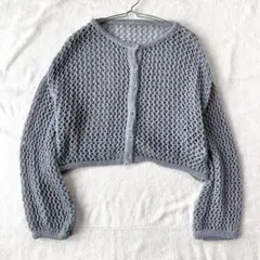 メッシュカーディガン ざっくり編み フルボタン クルーネック 長袖 透け感 M