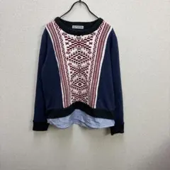 ビームスハート 異素材コンビ ニット ストライプ