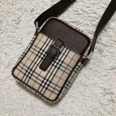 バーバリー ショルダーバッグ サコッシュ レザー ノバチェック ロゴ型押し